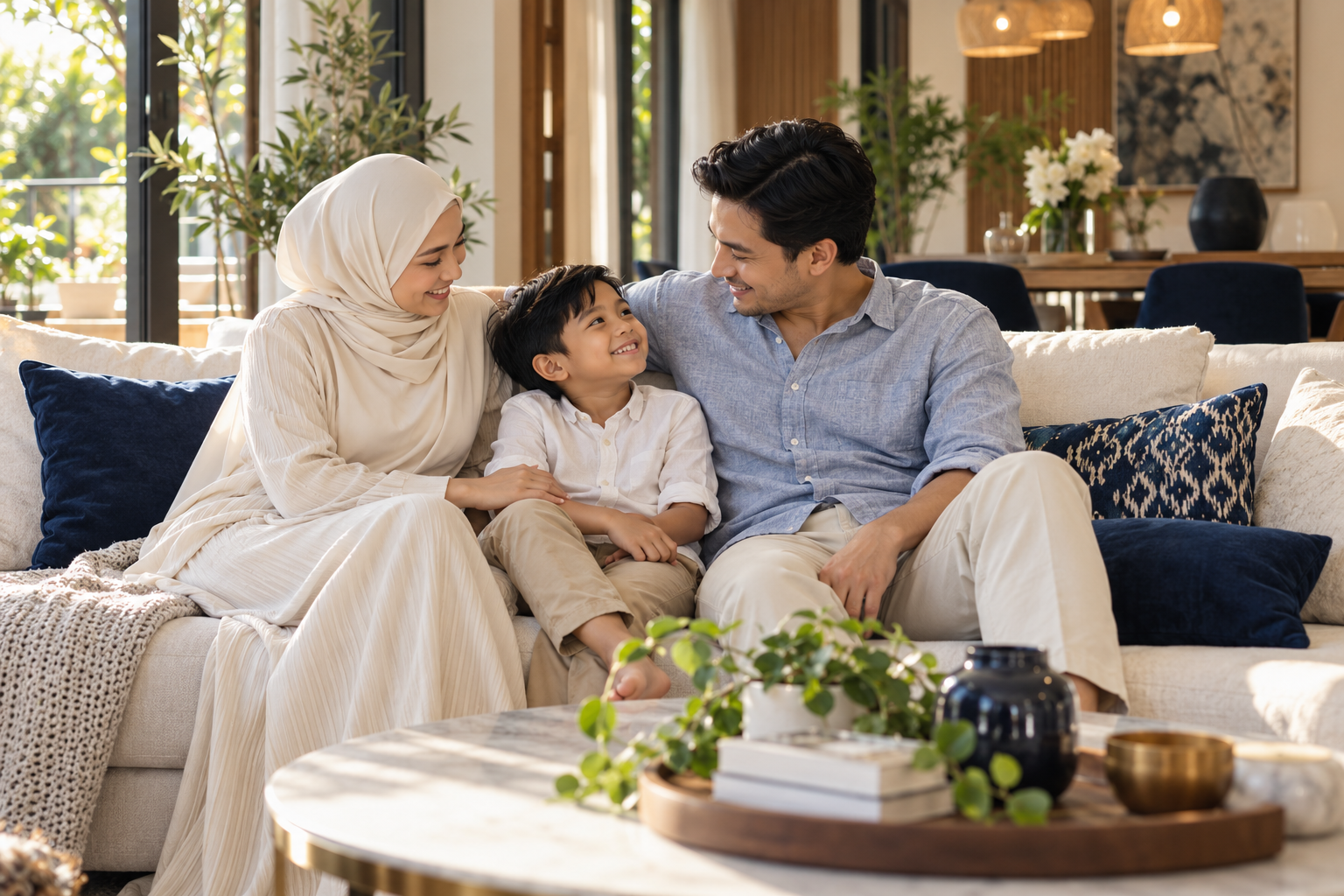 Visual AI keluarga menikmati masa bersama di rumah
